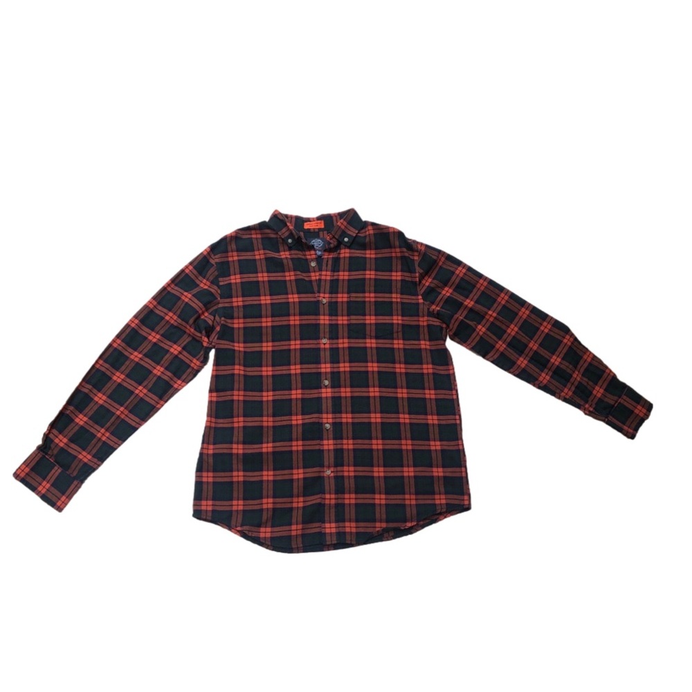 St. Johns Bay Orange Plaid Casual Button Up Long Sleeve Collared Shirt
